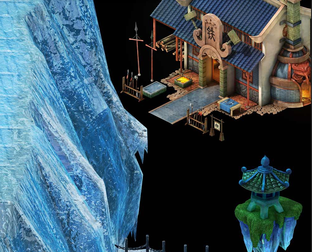 古代游戏场景建筑3D模型场景物件 石头 植物 游戏美术素材 游戏资源