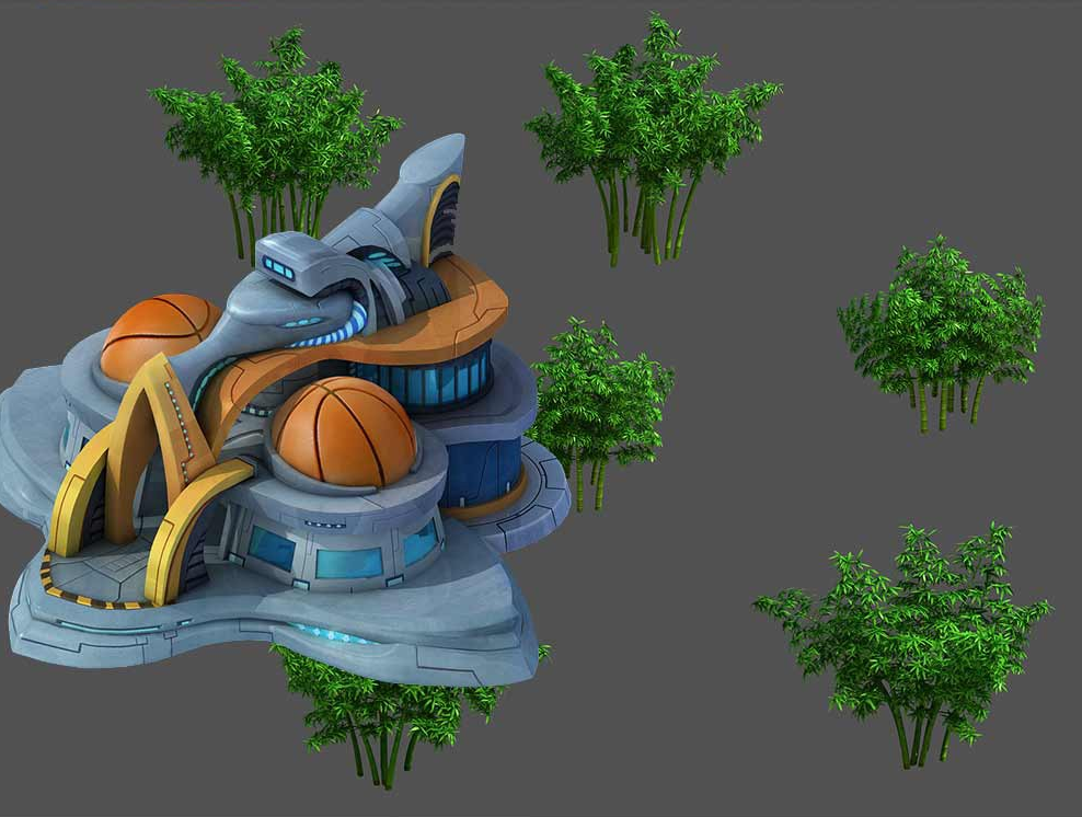 古代游戏场景建筑3D模型场景物件 石头 植物 游戏美术素材 游戏资源