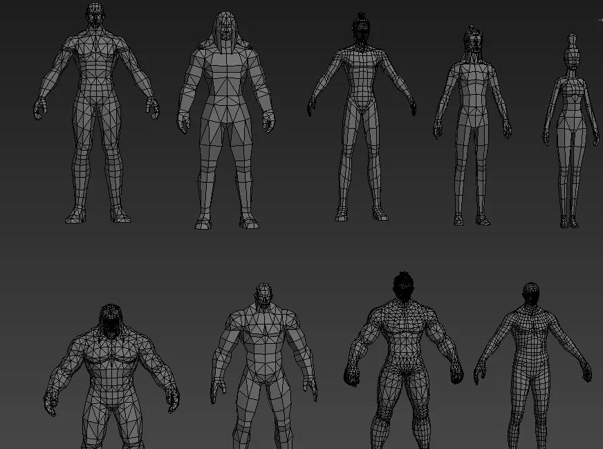 一套3D游戏人物基础形体模型 仙侠Q版等
