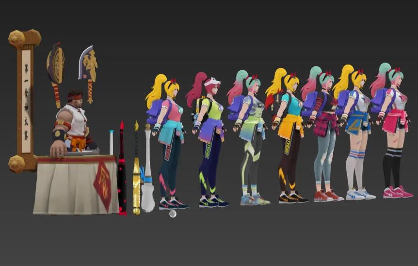 各种颜色服装的花木兰角色3D模型合集