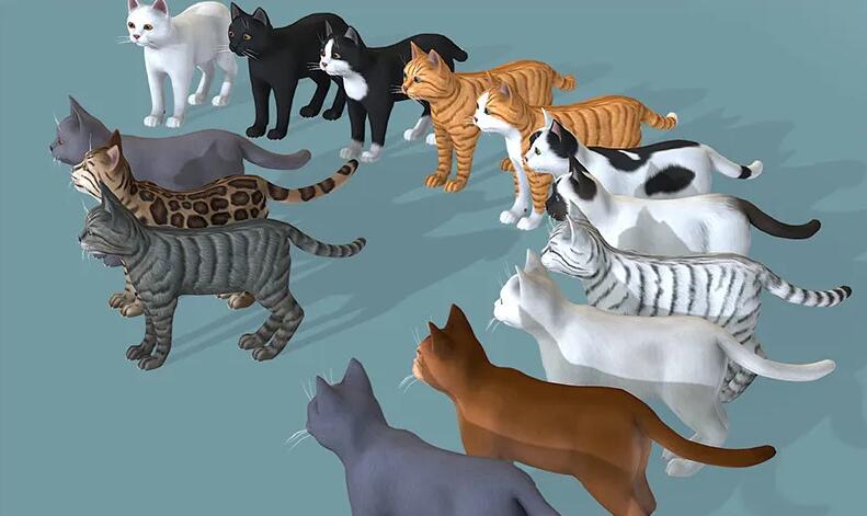卡通cats猫儿Blend模型C4D黑白豹猫咪小猫 猫咪宠物猫Lowpoly卡通3D模型