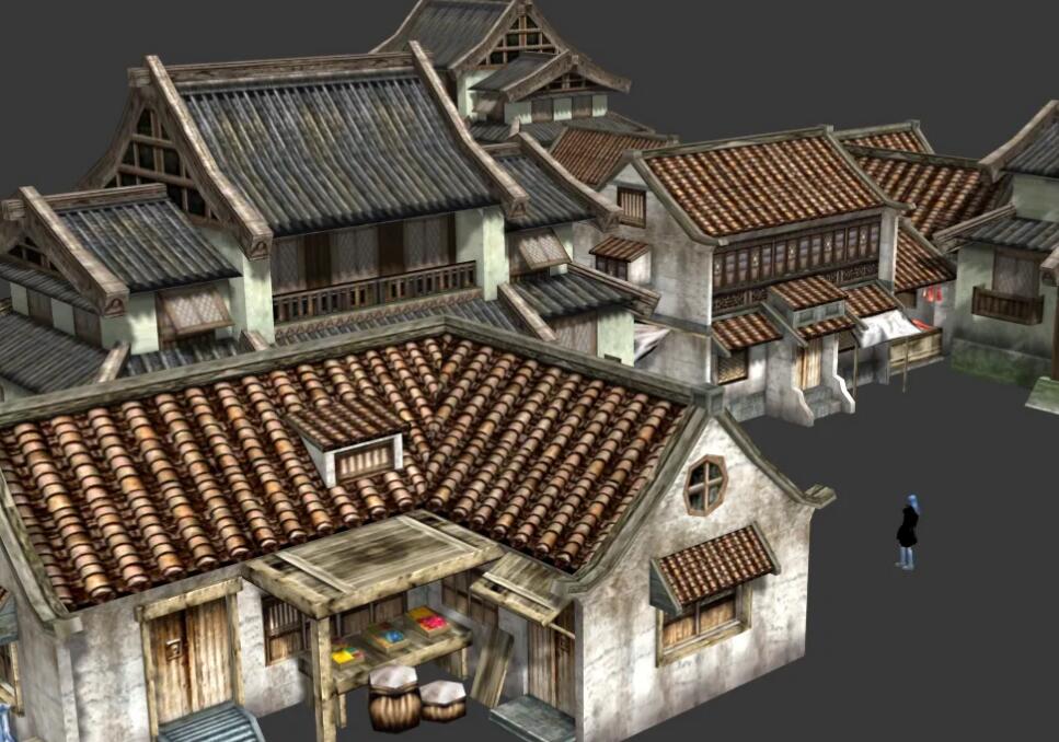 古代江南小镇建筑群3d模型下载！