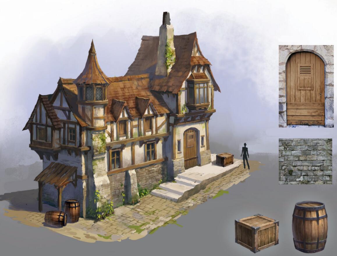 游戏场景建筑原画作品