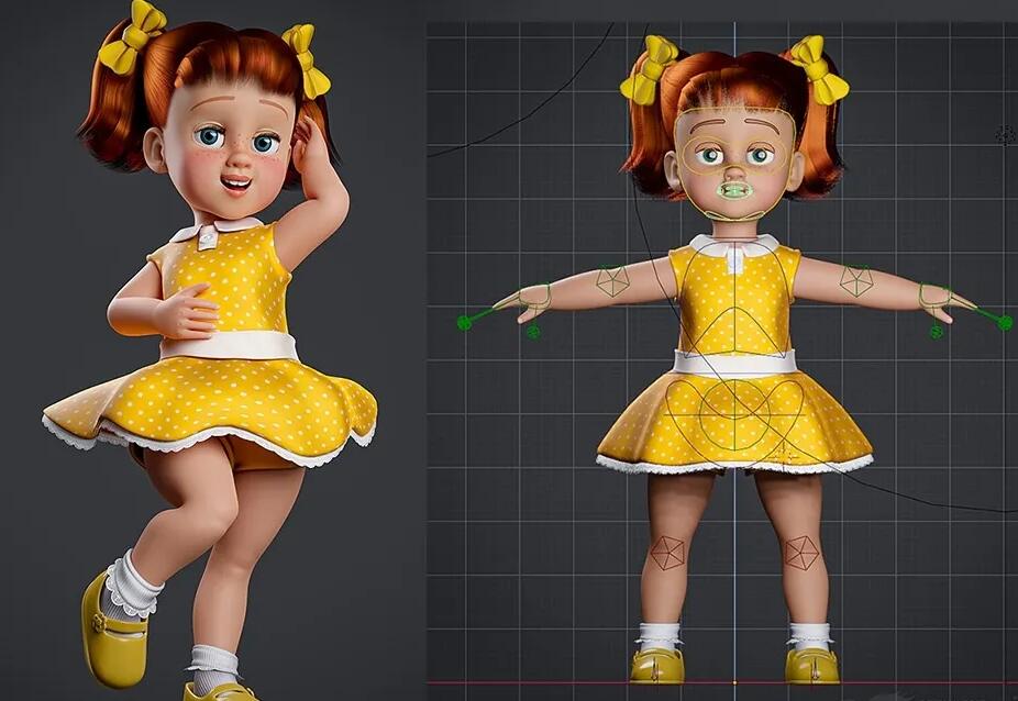 可爱小女孩 小孩带绑定 马尾辫小女孩 幼儿园小女孩3D模型