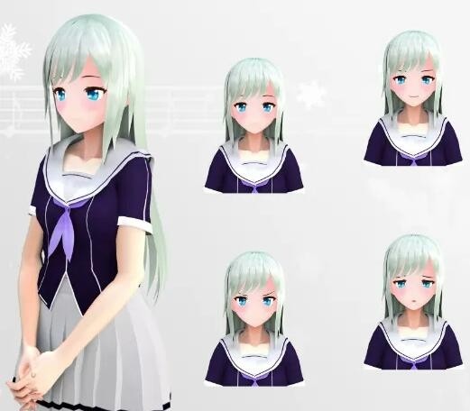 带绑定的日漫风格卡通二次元女孩3d模型