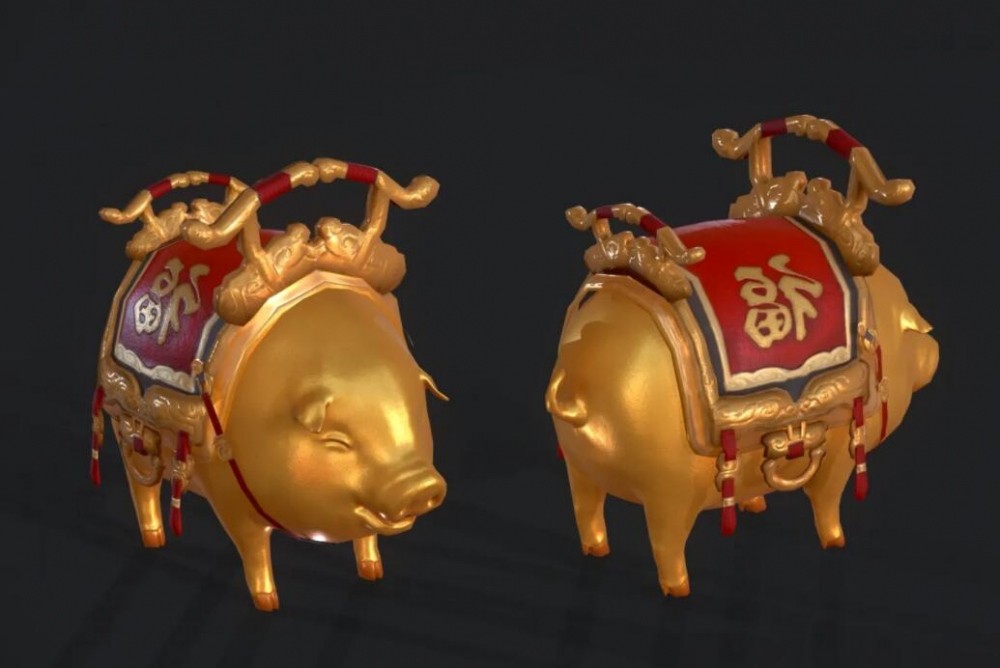 次世代传奇游戏 猪坐骑模型，金猪模型，FBX格式。