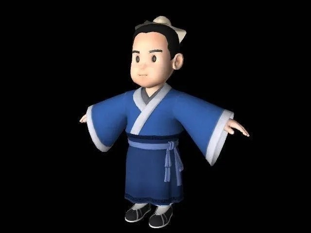Q版超萌的古装卡通人物maya模型 超可爱萌系古代书生秀才卡通动漫人物maya模型 ...