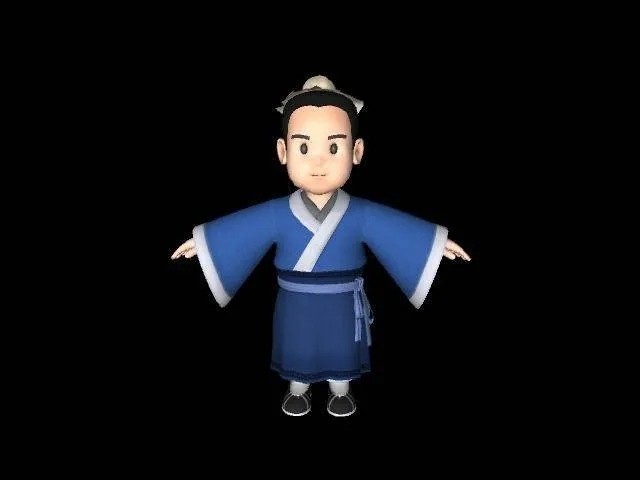 Q版超萌的古装卡通人物maya模型 超可爱萌系古代书生秀才卡通动漫人物maya模型 ...