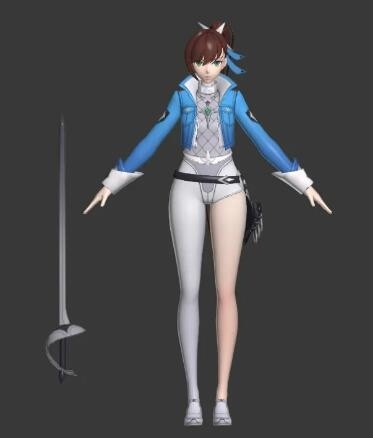 女剑客卡通模型 有绑定动作
