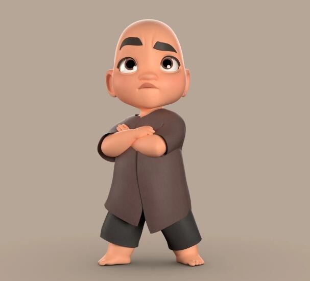 小光头 小和尚 Q版小男孩模型 带绑定
