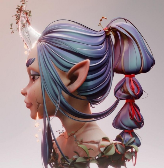 独角女孩Blender角色设计 设计师：Evan Gintsiak