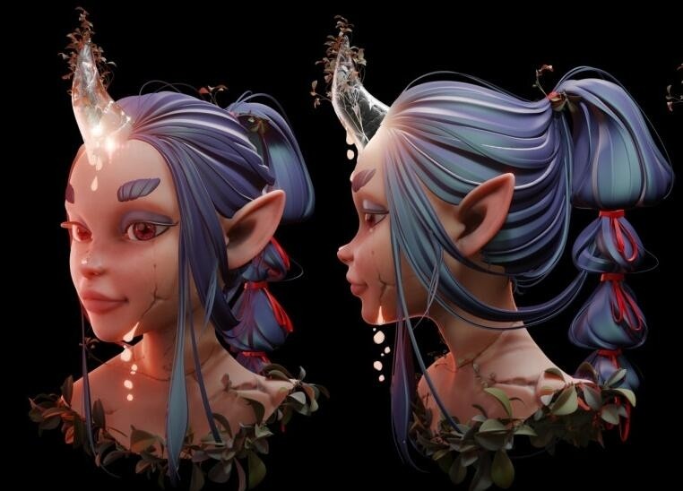 独角女孩Blender角色设计 设计师：Evan Gintsiak