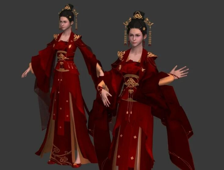 心王红鸾殿女角色3d模型 有绑定和动画