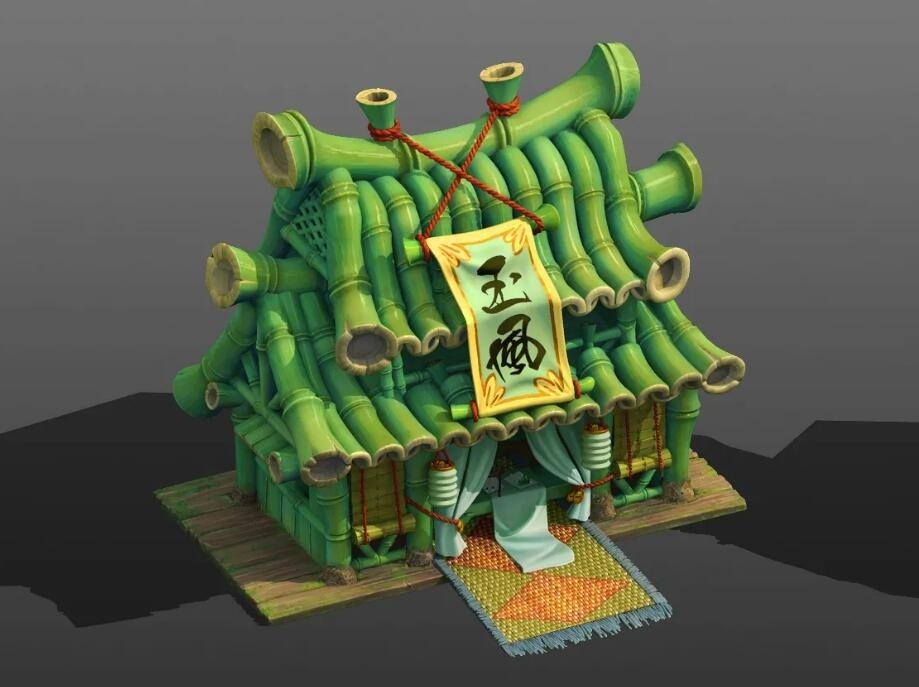 小竹楼房子3D模型 卡通Q版场景建筑模型