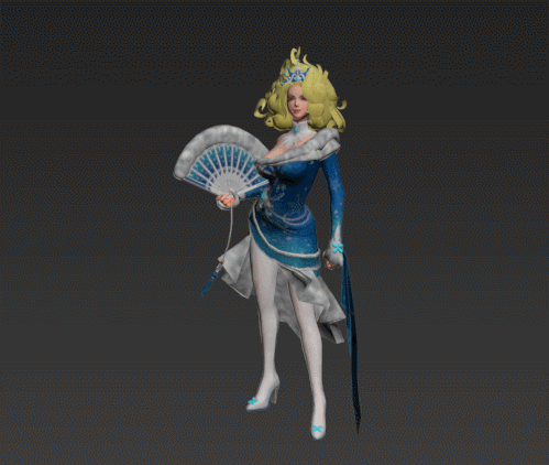 挥舞扇子的美女角色动画模型