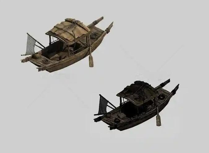 一条破旧的小船3d模型