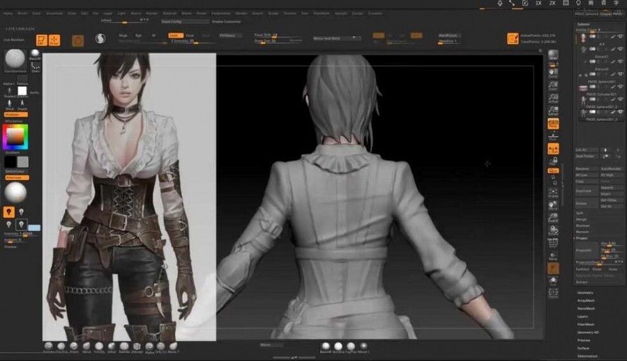 Zbrush游戏女性剑士角色雕刻制作完整流程视频教程