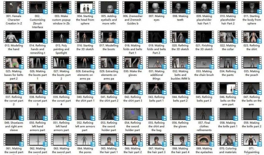Zbrush游戏女性剑士角色雕刻制作完整流程视频教程