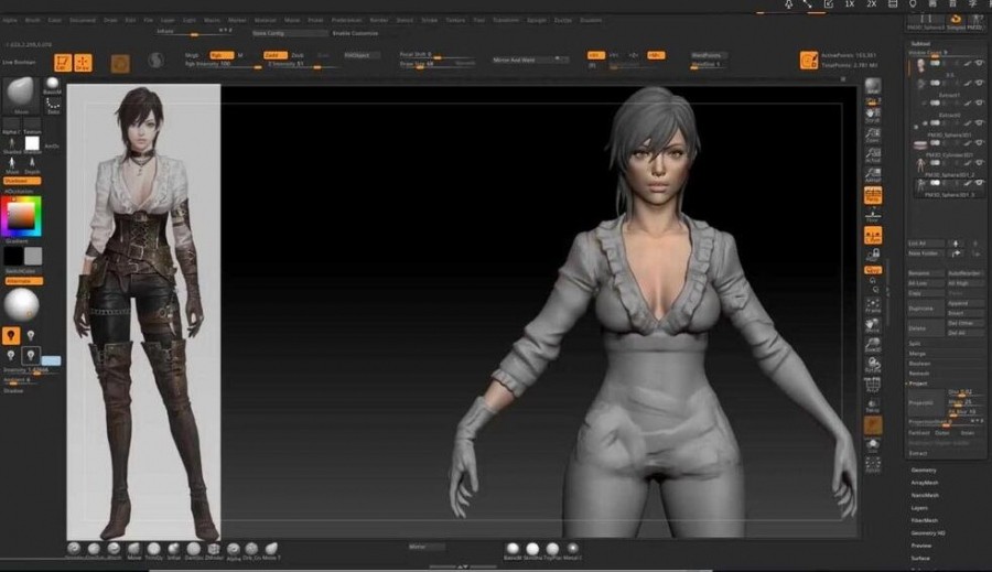 Zbrush游戏女性剑士角色雕刻制作完整流程视频教程