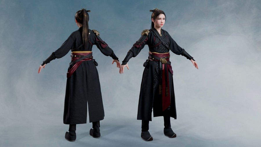 免费3D模型素材 虚幻4游戏角色 中国风古代女侠剑客少女武侠人物模型