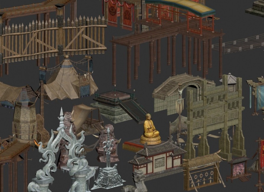古代场景建筑物件道具模型