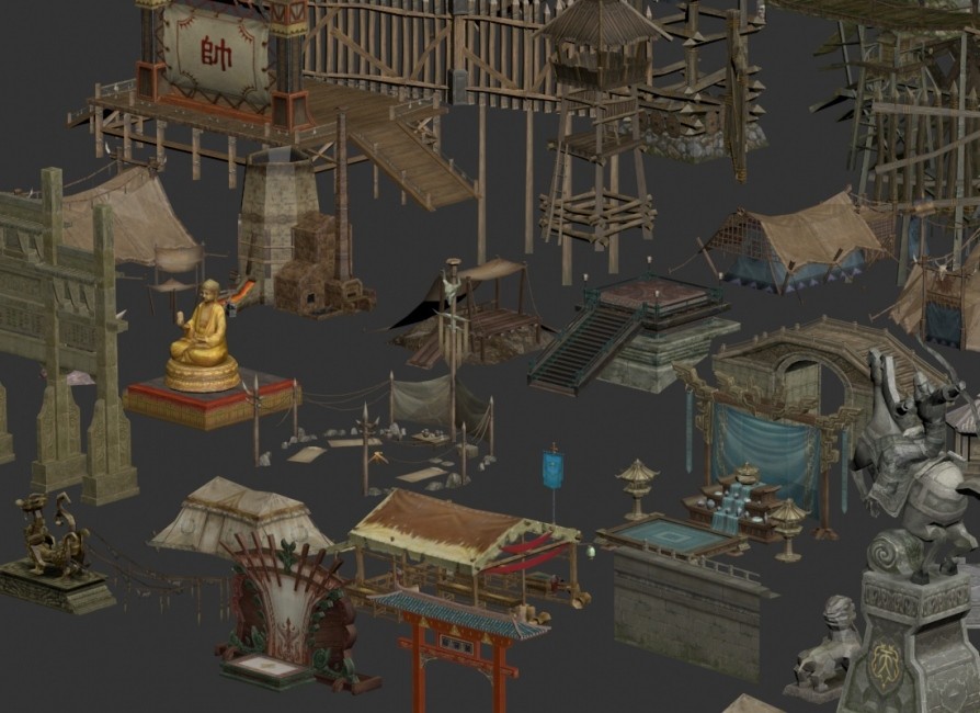 古代场景建筑物件道具模型