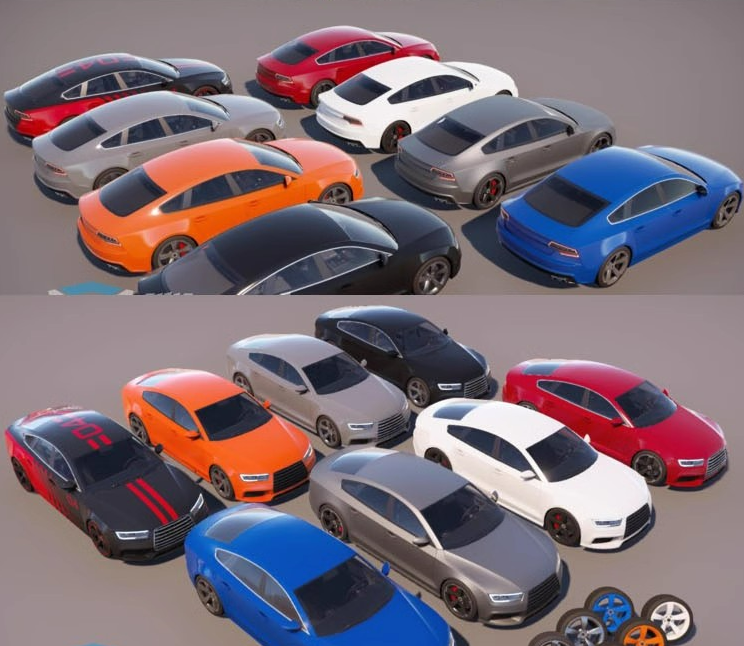 Unity高质量真实汽车跑车车辆内饰模型包u3d PBR材质游戏素材