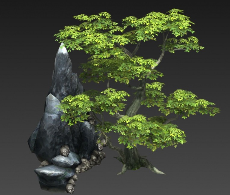一套武侠风游戏场景 石头植物模型