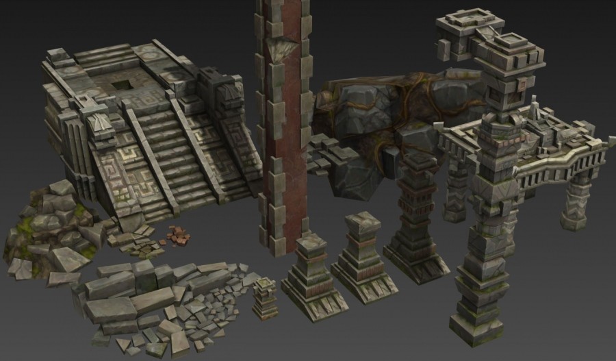 一套魔幻中式风3d端游场景建筑模型