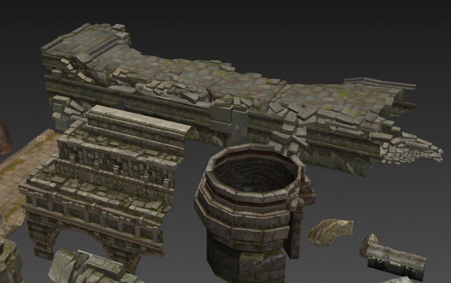 一套魔幻中式风3d端游场景建筑模型