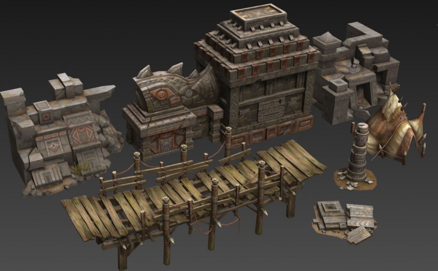一套魔幻中式风3d端游场景建筑模型