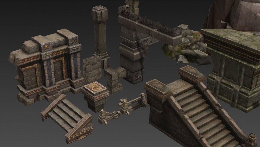 一套魔幻中式风3d端游场景建筑模型
