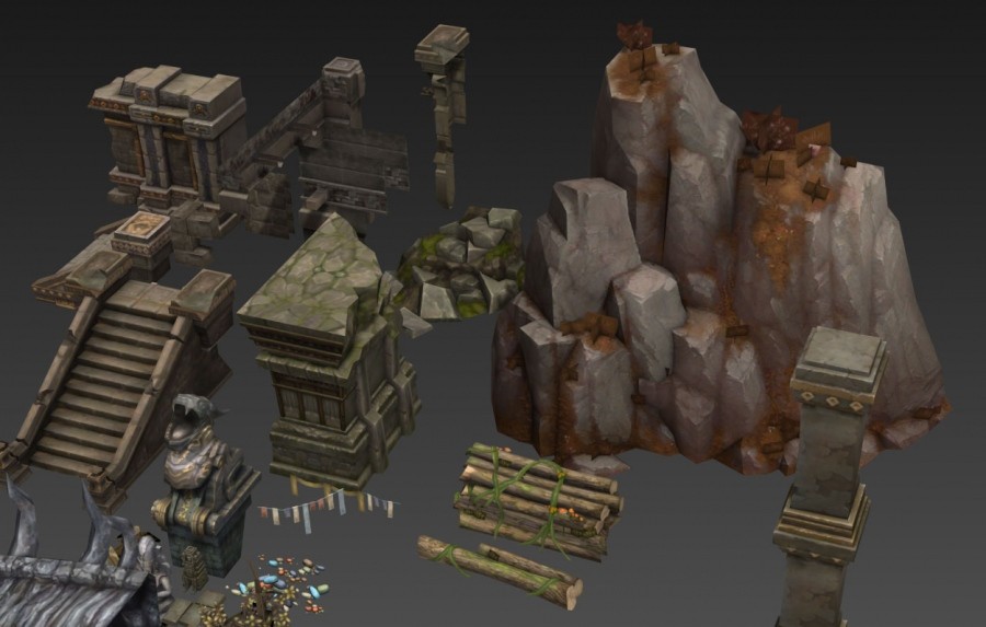 一套魔幻中式风3d端游场景建筑模型