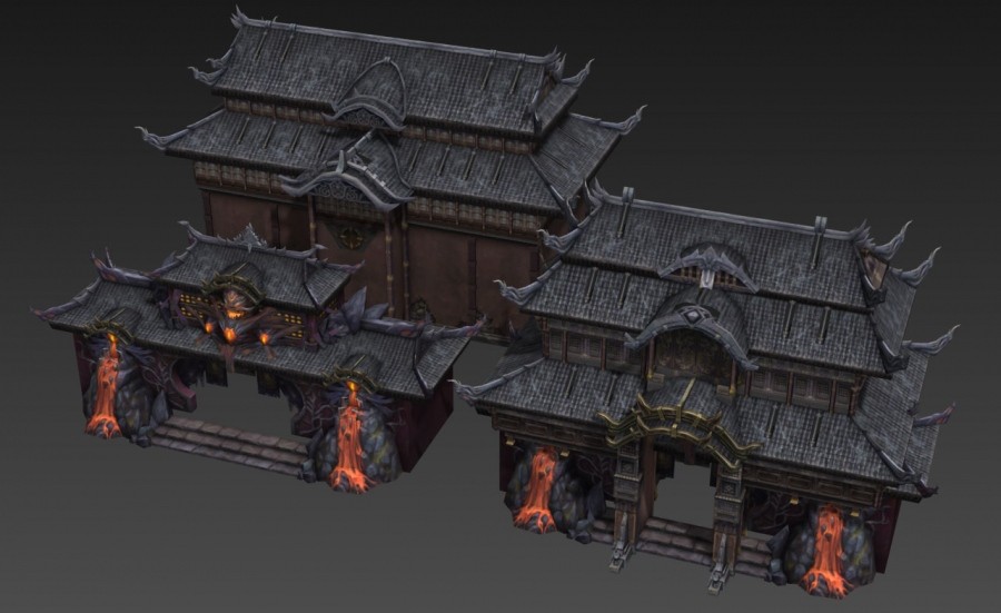 一套魔幻中式风3d端游场景建筑模型