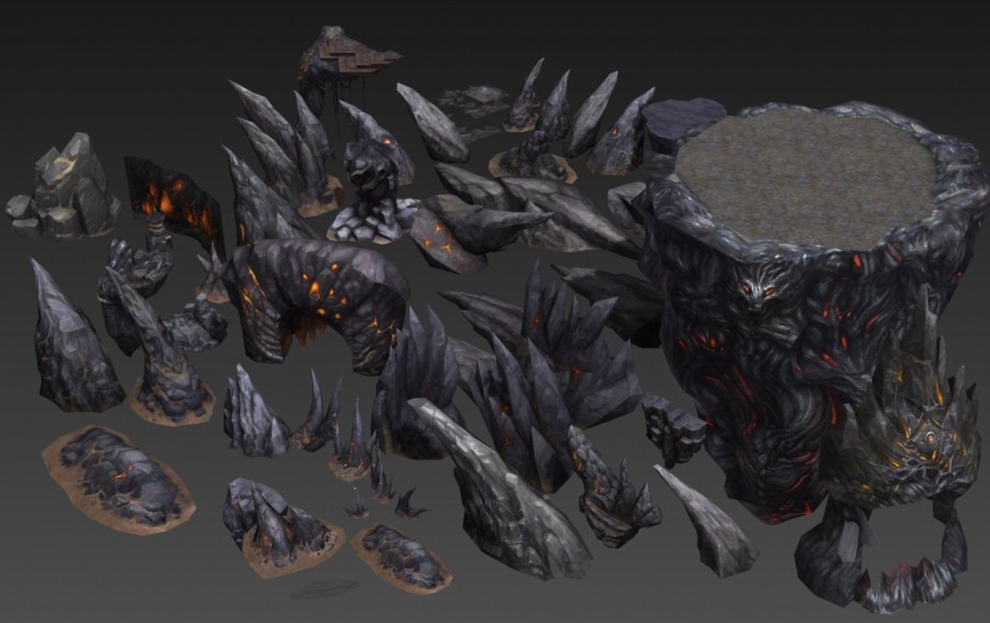 一套魔幻中式风3d端游场景建筑模型