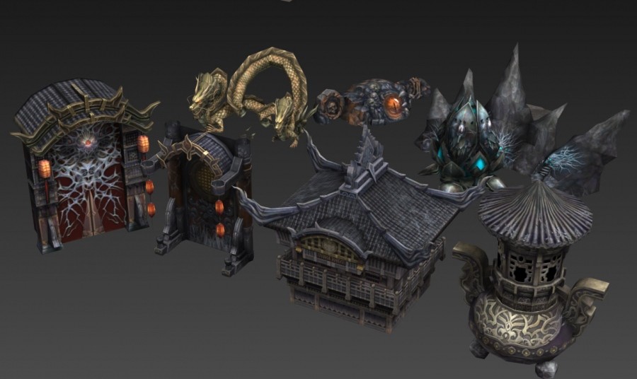 一套魔幻中式风3d端游场景建筑模型