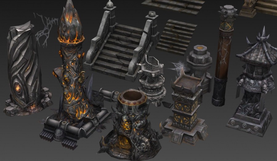 一套魔幻中式风3d端游场景建筑模型