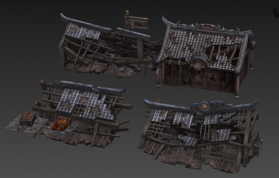 一套魔幻中式风3d端游场景建筑模型