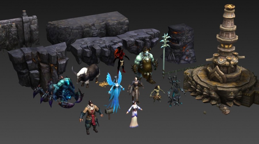 一套魔幻中式风3d端游场景建筑模型