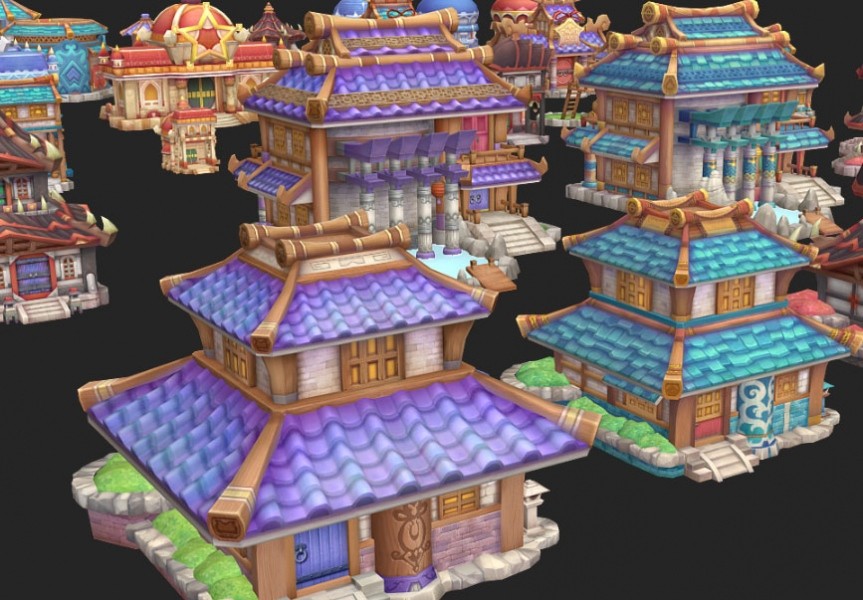 卡通Q版手绘房屋建筑场景
