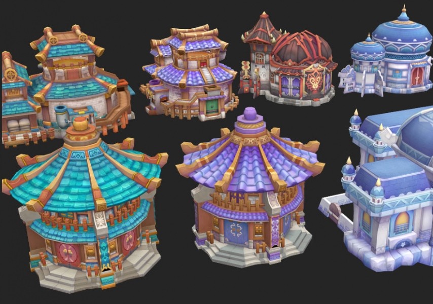 卡通Q版手绘房屋建筑场景