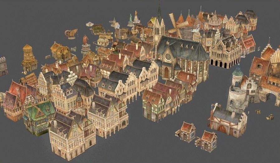 欧洲房子建筑 中世界教堂 纪元建筑场景3D模型合集