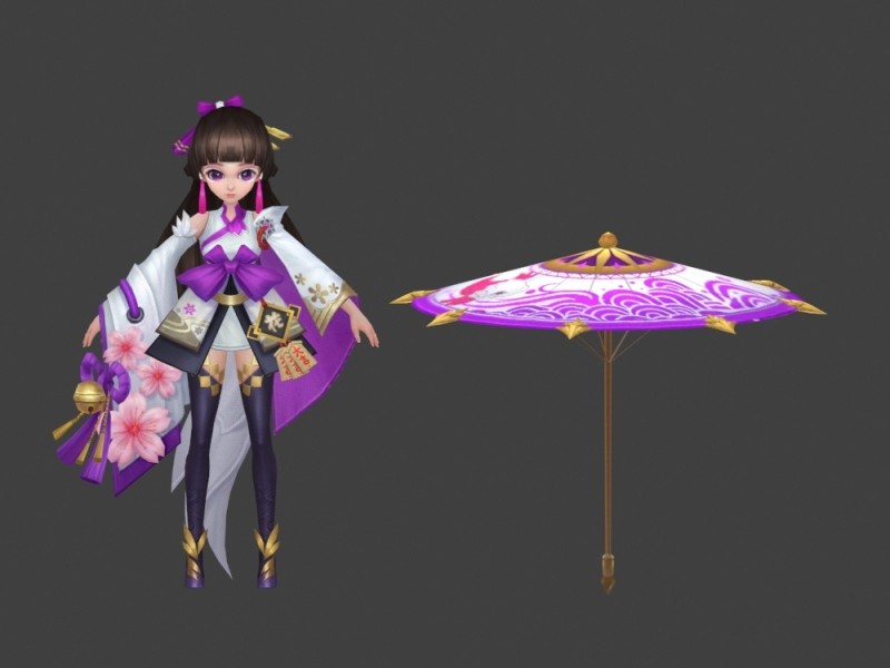 一套中国风卡通版武侠仙侠神话角色人物武器3D模型 游戏美术素材