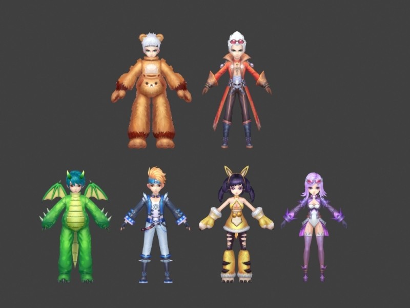 一套中国风卡通版武侠仙侠神话角色人物武器3D模型 游戏美术素材