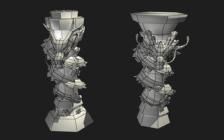 2个简模龙柱子手绘模型