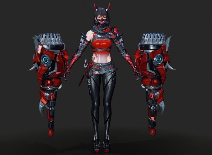 鬼武者面具女 绑定 待机动画 MAX模型