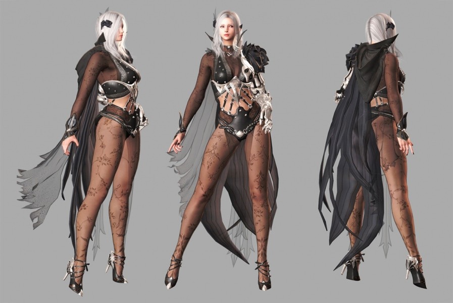 韩游暗黑女骑士3D模型PBR次时代OBJ黑色沙漠女性角色高模