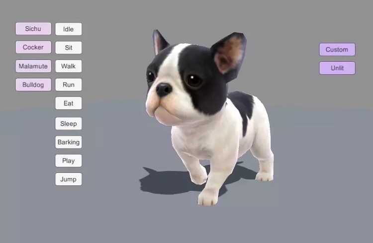 可爱动物宠物小狗狗Unity3D模型 带动画动作游戏素材