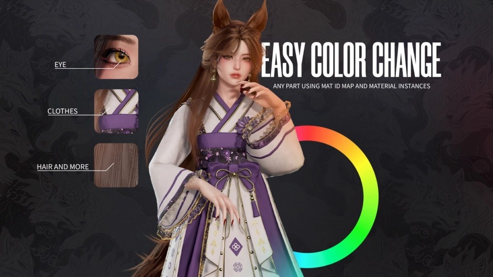 UE4虚幻5影视级国风奇幻仙侠场景古代人物可爱美女角色狐狸3D模型