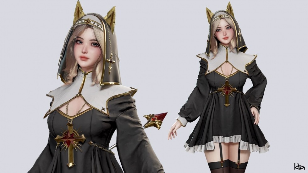 UE4虚幻5影视北欧修女祭司美女性感角色人物3D模型含动画面部表情